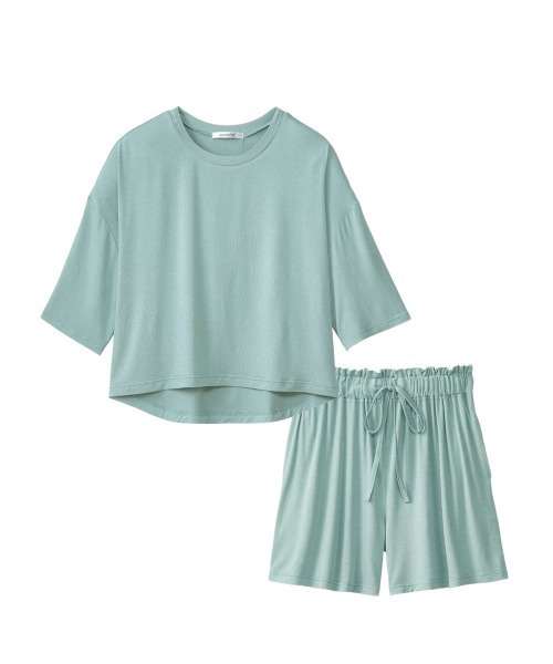 aimerfeel(エメフィール)の「▼【ルームウェア】大人シンプル ハイウエスト ショートパンツ 上下セット(ルームウェア/パジャマ・レディース・ブラック/ブラウン/グリーン/桜/ダークネイビー・LARGE/MEDIUM/SMALL)」の21枚目の写真