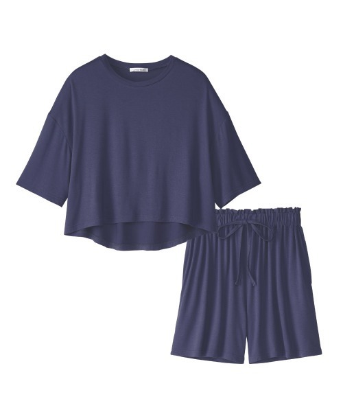 大人シンプルハイウエストショートパンツ上下セット