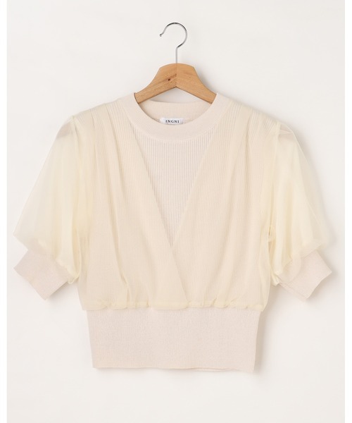 INGNI（イング）の「シアーニット（Tシャツ/カットソー・レディース・アイボリー/ブラック/ピンクベージュ/グレー系その他・M）」の7枚目の写真