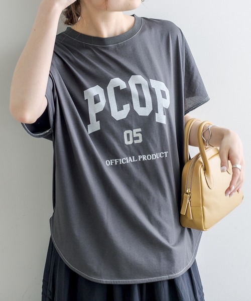 PUAL CE CIN（ピュアルセシン）の「シルケットPCOP プリントTシャツ（Tシャツ/カットソー・レディース・チャコールグレー/ベージュ/サックスブルー/アイボリー・FREE）」の3枚目の写真