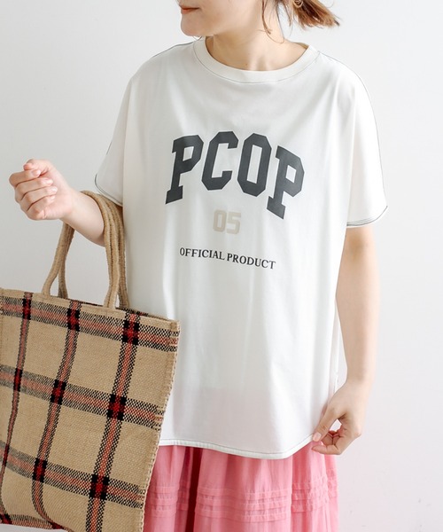 PUAL CE CIN（ピュアルセシン）の「シルケットPCOP プリントTシャツ（Tシャツ/カットソー・レディース・チャコールグレー/ベージュ/サックスブルー/アイボリー・FREE）」の2枚目の写真