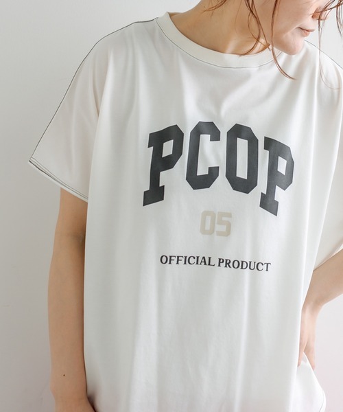 PUAL CE CIN（ピュアルセシン）の「シルケットPCOP プリントTシャツ（Tシャツ/カットソー・レディース・チャコールグレー/ベージュ/サックスブルー/アイボリー・FREE）」の5枚目の写真