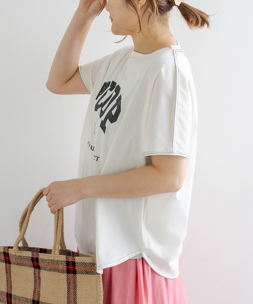 PUAL CE CIN（ピュアルセシン）の「シルケットPCOP プリントTシャツ（Tシャツ/カットソー・レディース・チャコールグレー/ベージュ/サックスブルー/アイボリー・FREE）」の6枚目の写真