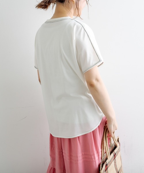 PUAL CE CIN（ピュアルセシン）の「シルケットPCOP プリントTシャツ（Tシャツ/カットソー・レディース・チャコールグレー/ベージュ/サックスブルー/アイボリー・FREE）」の7枚目の写真