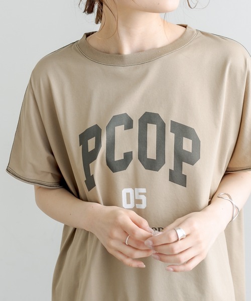 PUAL CE CIN（ピュアルセシン）の「シルケットPCOP プリントTシャツ（Tシャツ/カットソー・レディース・チャコールグレー/ベージュ/サックスブルー/アイボリー・FREE）」の9枚目の写真