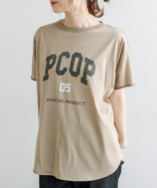 PUAL CE CIN（ピュアルセシン）の「シルケットPCOP プリントTシャツ（Tシャツ/カットソー・レディース・チャコールグレー/ベージュ/サックスブルー/アイボリー・FREE）」の10枚目の写真
