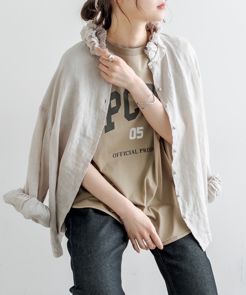 PUAL CE CIN（ピュアルセシン）の「シルケットPCOP プリントTシャツ（Tシャツ/カットソー・レディース・チャコールグレー/ベージュ/サックスブルー/アイボリー・FREE）」の11枚目の写真