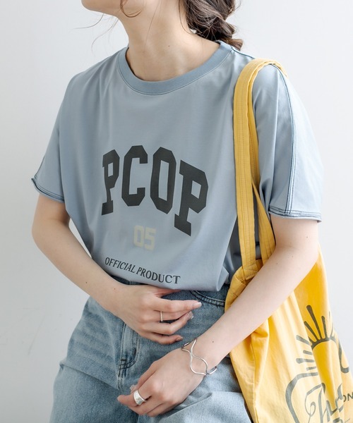 PUAL CE CIN（ピュアルセシン）の「シルケットPCOP プリントTシャツ（Tシャツ/カットソー・レディース・チャコールグレー/ベージュ/サックスブルー/アイボリー・FREE）」の12枚目の写真