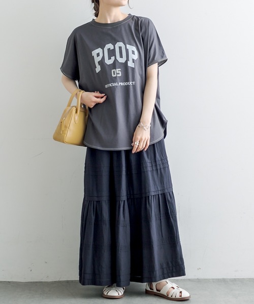 PUAL CE CIN（ピュアルセシン）の「シルケットPCOP プリントTシャツ（Tシャツ/カットソー・レディース・チャコールグレー/ベージュ/サックスブルー/アイボリー・FREE）」の17枚目の写真