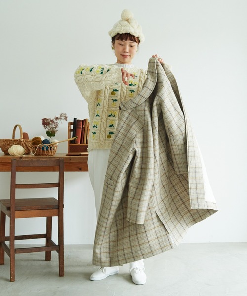 chambre de charme（シャンブルドゥシャーム）の「cdc リサイクルウール 先染め ゆるりコート（ステンカラーコート・レディース・クリーム/ネイビー・FREE）」の9枚目の写真