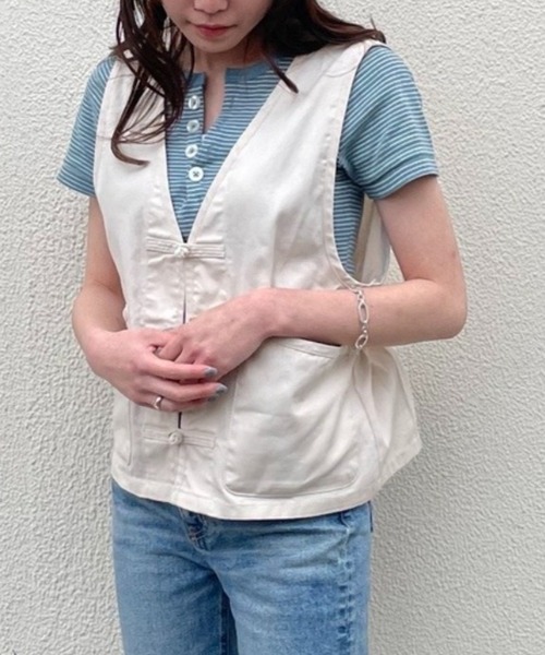 DuKKah（デュカ）の「Dukkah/【低身長向け】チャイナベスト（ベスト・レディース・ライトインディゴブルー/アイボリー・FREE）」の2枚目の写真