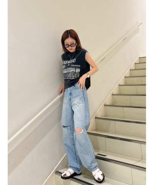 moussy DIP DYE HW LOOSE STRAIGHT デニム　パンツ MOUSSY HW DAMAGE LOOSE STRAIGHT BLU -ファッション通販