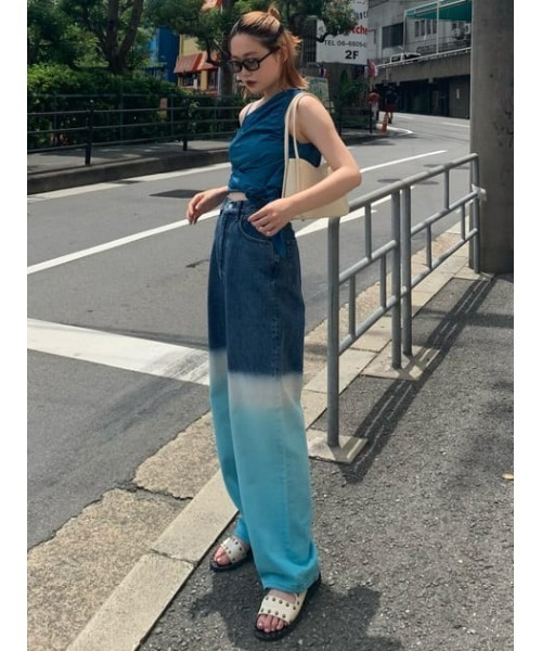 moussy DIP DYE HW LOOSE STRAIGHT デニム　パンツ MOUSSY HW DAMAGE LOOSE STRAIGHT BLU -ファッション通販