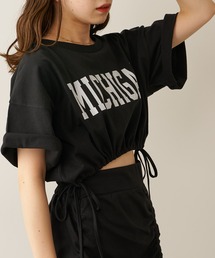 カレッジロゴクロップドサイドリボンTシャツ