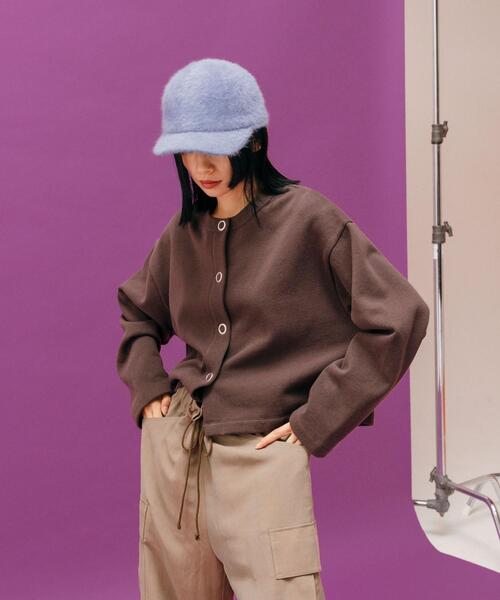 CITEN(シテン)の「<CITEN>裏起毛裏毛 ドット カーディガン(カーディガン/ボレロ・レディース・パープル/ダークグレー・FREE)」の6枚目の写真