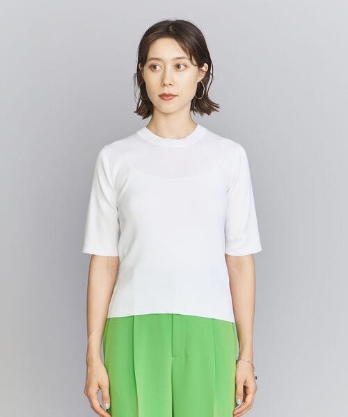 【美品】ユナイテッドアローズ　五分袖ニット ホワイト　フリーサイズ ニット 五分袖｜ユナイテッドアローズ公式通販 - UNITED ARROWS