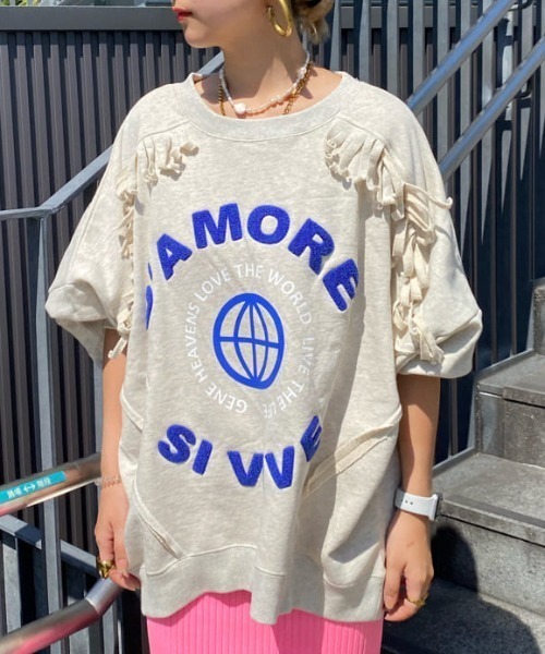 GENE HEAVENS（ジーンヘブンズ）の「(GENE HEAVENS)フリンジ　リメイクライク　スウェット（スウェット・レディース・グレー/ホワイト系その他・ONE SIZE）」の2枚目の写真