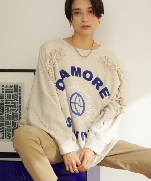 GENE HEAVENS（ジーンヘブンズ）の「(GENE HEAVENS)フリンジ　リメイクライク　スウェット（スウェット・レディース・グレー/ホワイト系その他・ONE SIZE）」の5枚目の写真