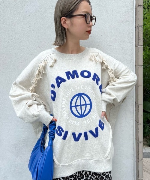 GENE HEAVENS（ジーンヘブンズ）の「(GENE HEAVENS)フリンジ　リメイクライク　スウェット（スウェット・レディース・グレー/ホワイト系その他・ONE SIZE）」の6枚目の写真