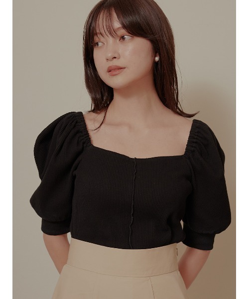 Stylevoice for xxx（スタイルヴォイスフォー）の「スクエアネックパフスリーブカットソー（Tシャツ/カットソー・レディース・オフホワイト/ブラック/ブラウン系その他・FREE）」の10枚目の写真