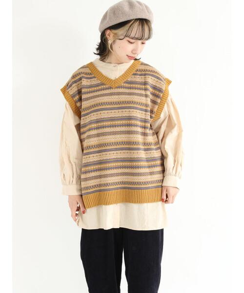 Samansa Mos2（サマンサ モスモス）の「ジャカードニットベスト（ベスト・レディース・ブラック/グレー/グリーン/マスタード・ﾌﾘ-）」の16枚目の写真