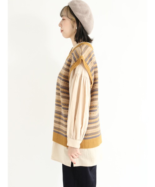 Samansa Mos2（サマンサ モスモス）の「ジャカードニットベスト（ベスト・レディース・ブラック/グレー/グリーン/マスタード・ﾌﾘ-）」の10枚目の写真