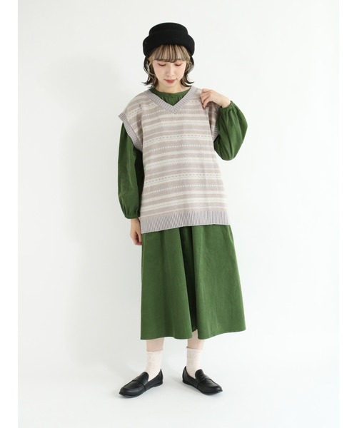 Samansa Mos2（サマンサ モスモス）の「ジャカードニットベスト（ベスト・レディース・ブラック/グレー/グリーン/マスタード・ﾌﾘ-）」の7枚目の写真