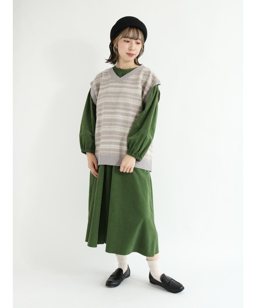 Samansa Mos2（サマンサ モスモス）の「ジャカードニットベスト（ベスト・レディース・ブラック/グレー/グリーン/マスタード・ﾌﾘ-）」の9枚目の写真