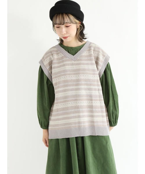 Samansa Mos2（サマンサ モスモス）の「ジャカードニットベスト（ベスト・レディース・ブラック/グレー/グリーン/マスタード・ﾌﾘ-）」の19枚目の写真