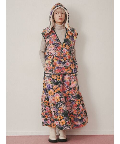 merry jenny（メリージェニー）の「fluffy floralボアフード（ニットキャップ/ビーニー・レディース・ブラック/ピンク・FREE）」の14枚目の写真