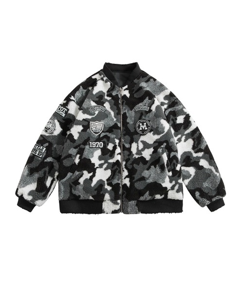 aimoha(アイモハ)の「サイドジップX柄ボア リバーシブル(ブルゾン・メンズ・ブラック/カーキ・X-LARGE/LARGE/MEDIUM)」の2枚目の写真