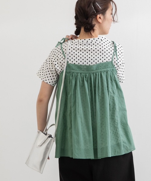 POU DOU DOU（プードゥドゥ）の「キャミソールブラウス（キャミソール・レディース・オフホワイト/グリーン/ダークグレー・3）」の11枚目の写真