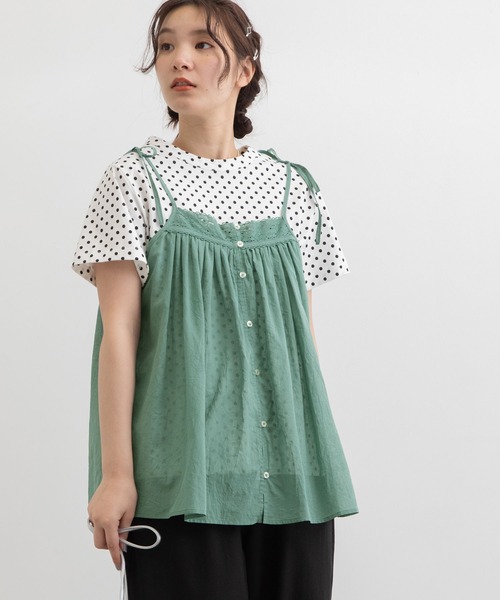 POU DOU DOU（プードゥドゥ）の「キャミソールブラウス（キャミソール・レディース・オフホワイト/グリーン/ダークグレー・3）」の21枚目の写真