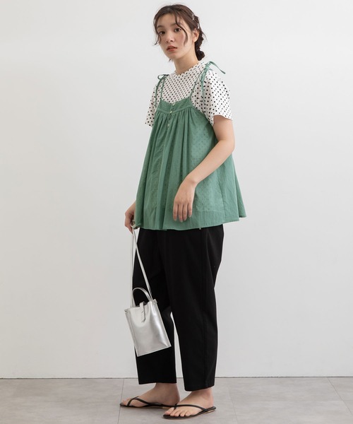 POU DOU DOU（プードゥドゥ）の「キャミソールブラウス（キャミソール・レディース・オフホワイト/グリーン/ダークグレー・3）」の15枚目の写真