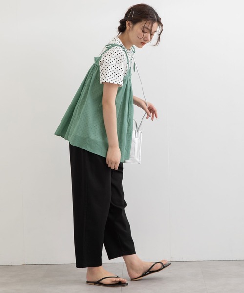 POU DOU DOU（プードゥドゥ）の「キャミソールブラウス（キャミソール・レディース・オフホワイト/グリーン/ダークグレー・3）」の18枚目の写真