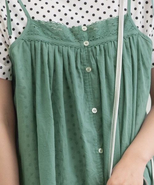 POU DOU DOU（プードゥドゥ）の「キャミソールブラウス（キャミソール・レディース・オフホワイト/グリーン/ダークグレー・3）」の5枚目の写真