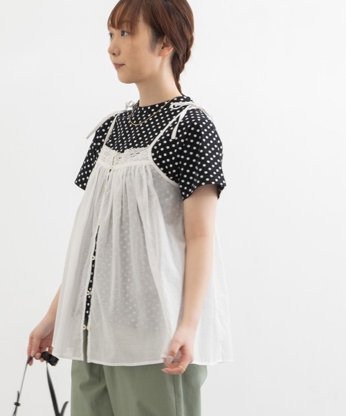 POU DOU DOU（プードゥドゥ）の「キャミソールブラウス（キャミソール・レディース・オフホワイト/グリーン/ダークグレー・3）」の12枚目の写真