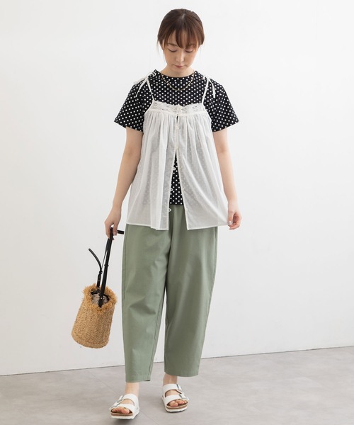POU DOU DOU（プードゥドゥ）の「キャミソールブラウス（キャミソール・レディース・オフホワイト/グリーン/ダークグレー・3）」の9枚目の写真