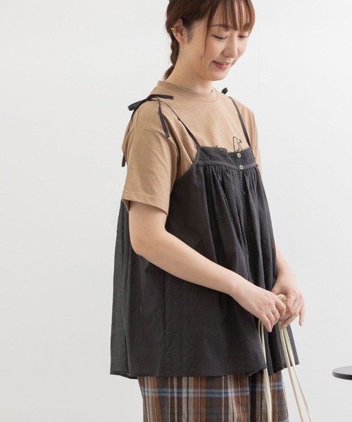 POU DOU DOU（プードゥドゥ）の「キャミソールブラウス（キャミソール・レディース・オフホワイト/グリーン/ダークグレー・3）」の13枚目の写真