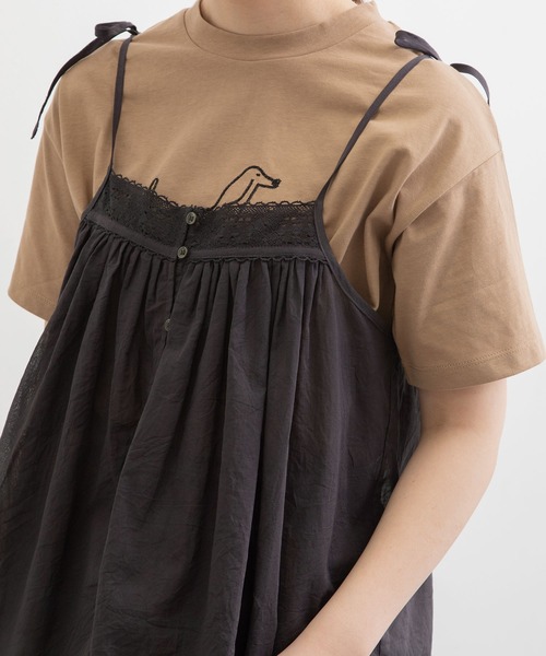 POU DOU DOU（プードゥドゥ）の「キャミソールブラウス（キャミソール・レディース・オフホワイト/グリーン/ダークグレー・3）」の7枚目の写真