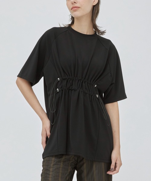 CITY TOKYO（シティトウキョウ）の「ウエストドロストオーバーTシャツ（Tシャツ/カットソー・レディース・ブラック/オフホワイト・FREE）」の2枚目の写真