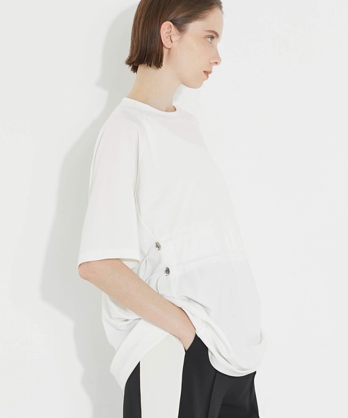 CITY TOKYO（シティトウキョウ）の「ウエストドロストオーバーTシャツ（Tシャツ/カットソー・レディース・ブラック/オフホワイト・FREE）」の3枚目の写真