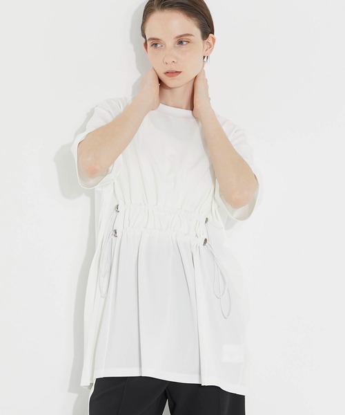 CITY TOKYO（シティトウキョウ）の「ウエストドロストオーバーTシャツ（Tシャツ/カットソー・レディース・ブラック/オフホワイト・FREE）」の4枚目の写真