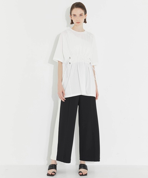 CITY TOKYO（シティトウキョウ）の「ウエストドロストオーバーTシャツ（Tシャツ/カットソー・レディース・ブラック/オフホワイト・FREE）」の6枚目の写真