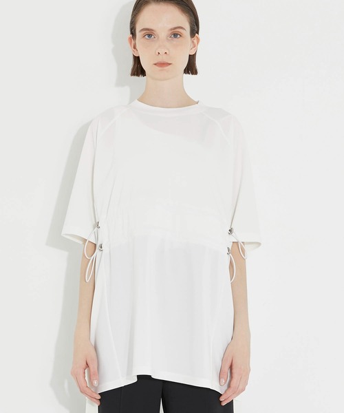 CITY TOKYO（シティトウキョウ）の「ウエストドロストオーバーTシャツ（Tシャツ/カットソー・レディース・ブラック/オフホワイト・FREE）」の7枚目の写真