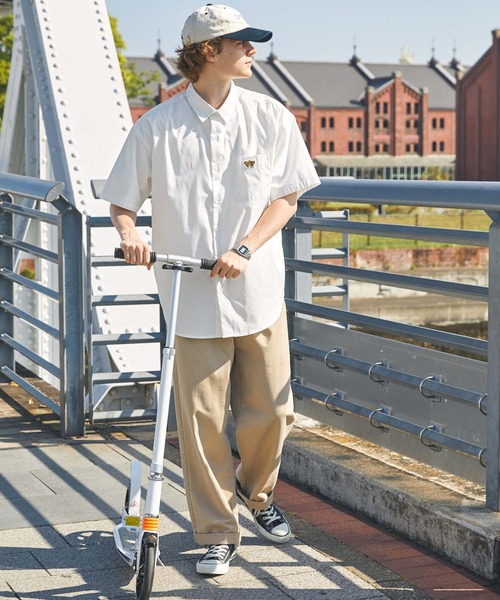 PENNEYS（ぺニーズ）の「PENNEYS/ペニーズ 別注 BE A TIGER ロゴ ワッペン刺繍 オーバーサイズ ブロード レギュラーカラー 半袖シャツ（シャツ/ブラウス・レディース・ブルー/ホワイト/チャコールグレー/ピンク/イエロー・L/M）」の13枚目の写真