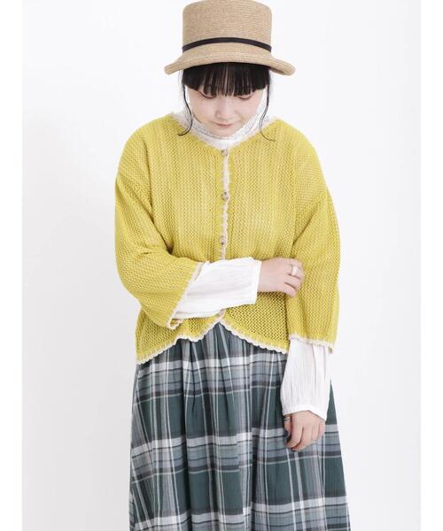 Samansa Mos2（サマンサ モスモス）の「配色スカラップカーディガン（カーディガン/ボレロ・レディース・ブラック/イエロー/モカ/キナリ・ﾌﾘ-）」の5枚目の写真