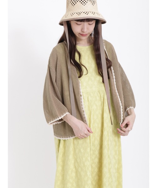 Samansa Mos2（サマンサ モスモス）の「配色スカラップカーディガン（カーディガン/ボレロ・レディース・ブラック/イエロー/モカ/キナリ・ﾌﾘ-）」の7枚目の写真
