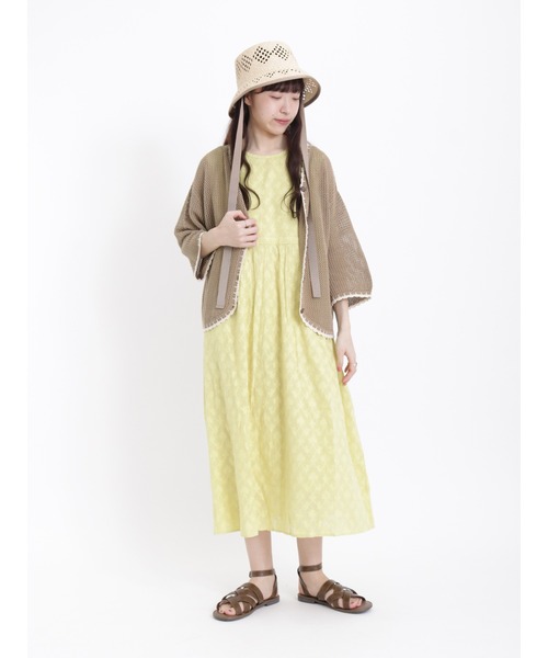 Samansa Mos2（サマンサ モスモス）の「配色スカラップカーディガン（カーディガン/ボレロ・レディース・ブラック/イエロー/モカ/キナリ・ﾌﾘ-）」の8枚目の写真