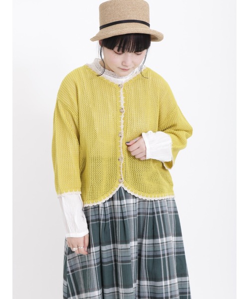 Samansa Mos2（サマンサ モスモス）の「配色スカラップカーディガン（カーディガン/ボレロ・レディース・ブラック/イエロー/モカ/キナリ・ﾌﾘ-）」の10枚目の写真